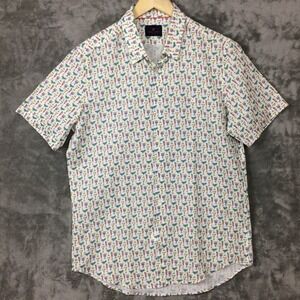 Simon Carter Shirt Mens Large Linen Button Up Cocktails Drinks Print Slim Fit